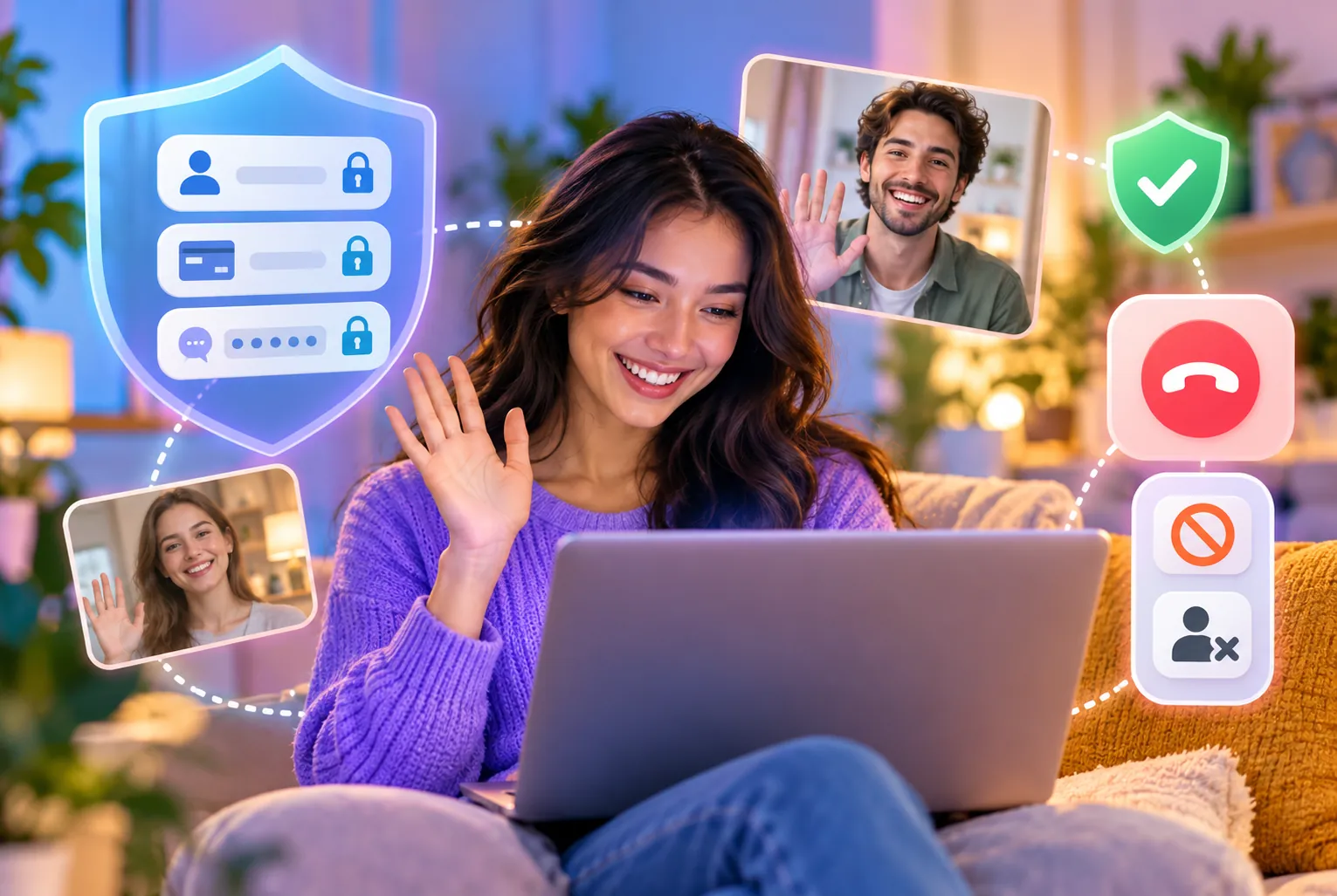 People waving on a video call after registering on Chamet.