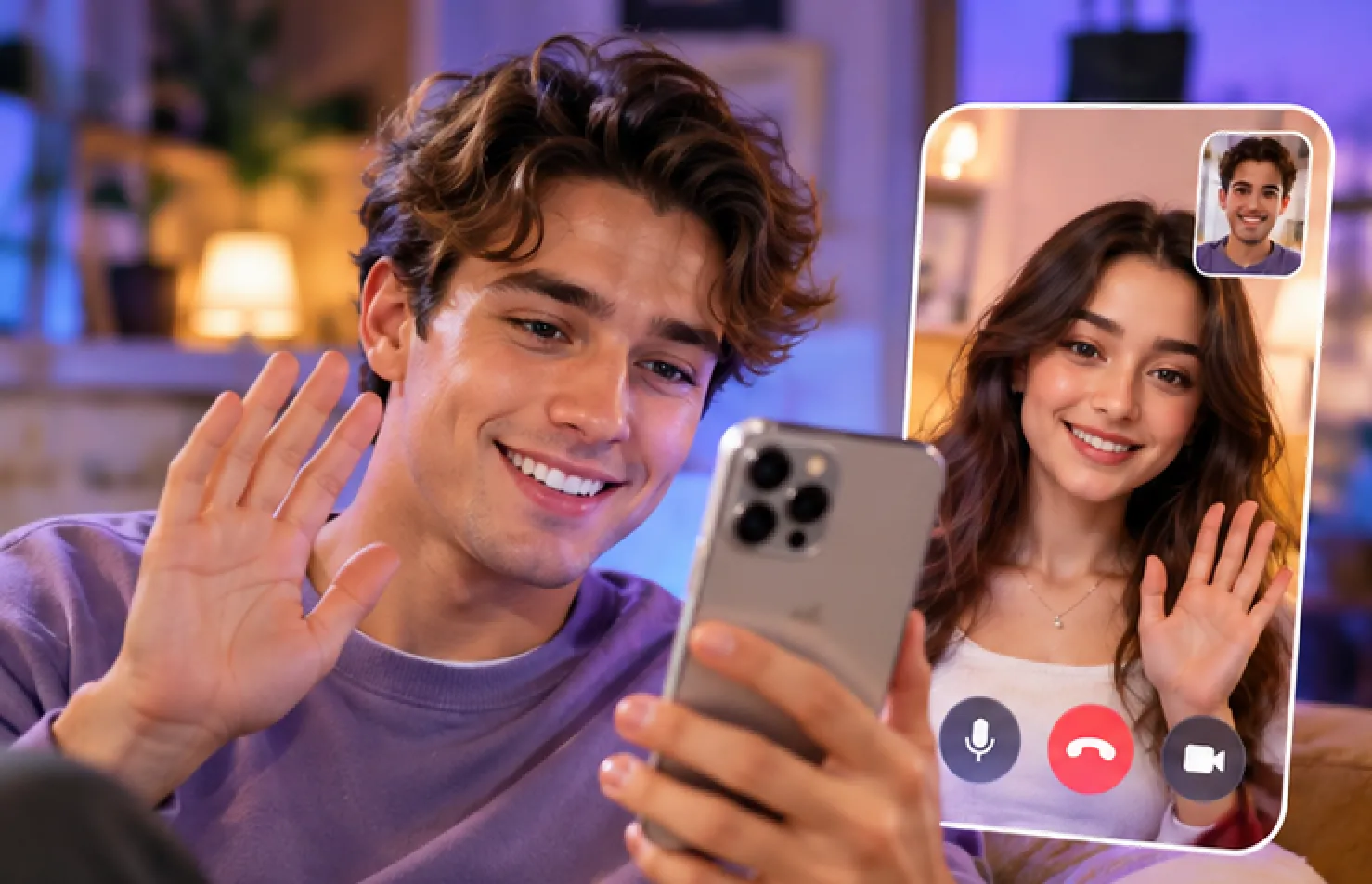 A video call where the other person can see the camera frame.
